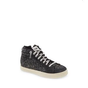 NEW • P448 • Women’s Skate Faux Fur Trim High Top Sneaker Black Tweed 38 / US 8